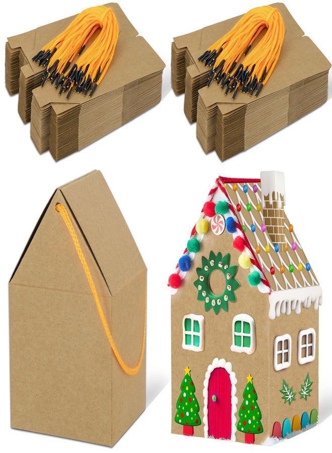 80UncleKimby 50Pcs Christmas Gingerbread House Kit Houses-Shaped Box Xmas Gift Cookie Boxes with Ropes DIY Crafts for Party Supplies Decor - Image 1